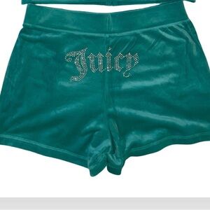 JUICY COUTURE OG BLING RHINESTONE VELOUR COASTAL TEAL SHORTS SIZE LARGE NWT